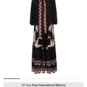 LA DoubleJ Black and Pink Resort Gown with Bishop Sleeves - goop